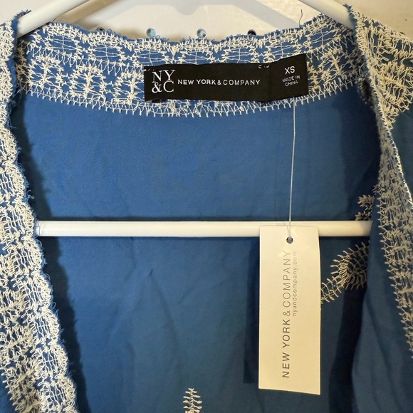 New York & Company Kimono Cardigan Women's XS Blue Rayon Open Front Crochet NWT - Picture 5 of 12